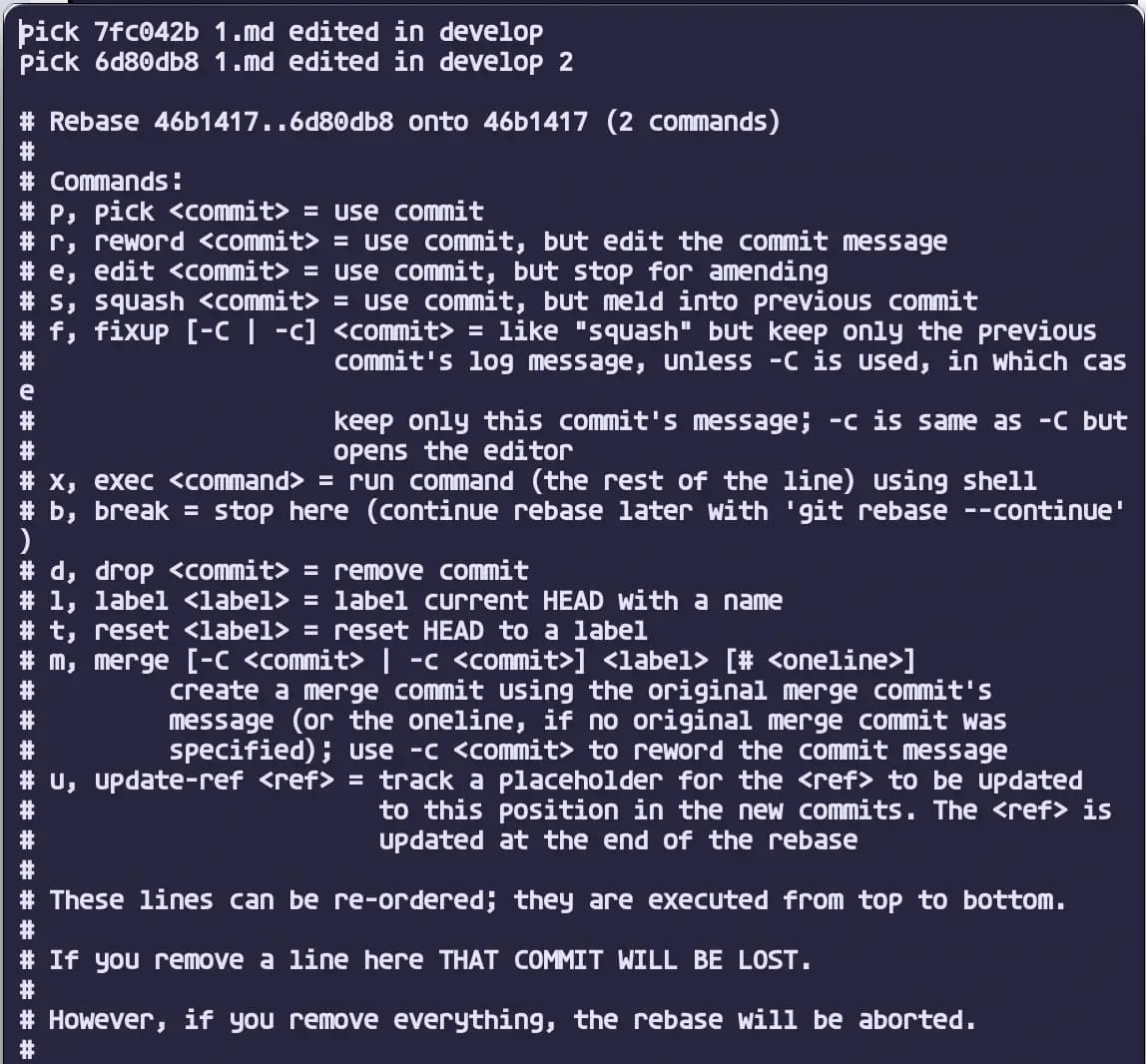 interactive rebase session 예시