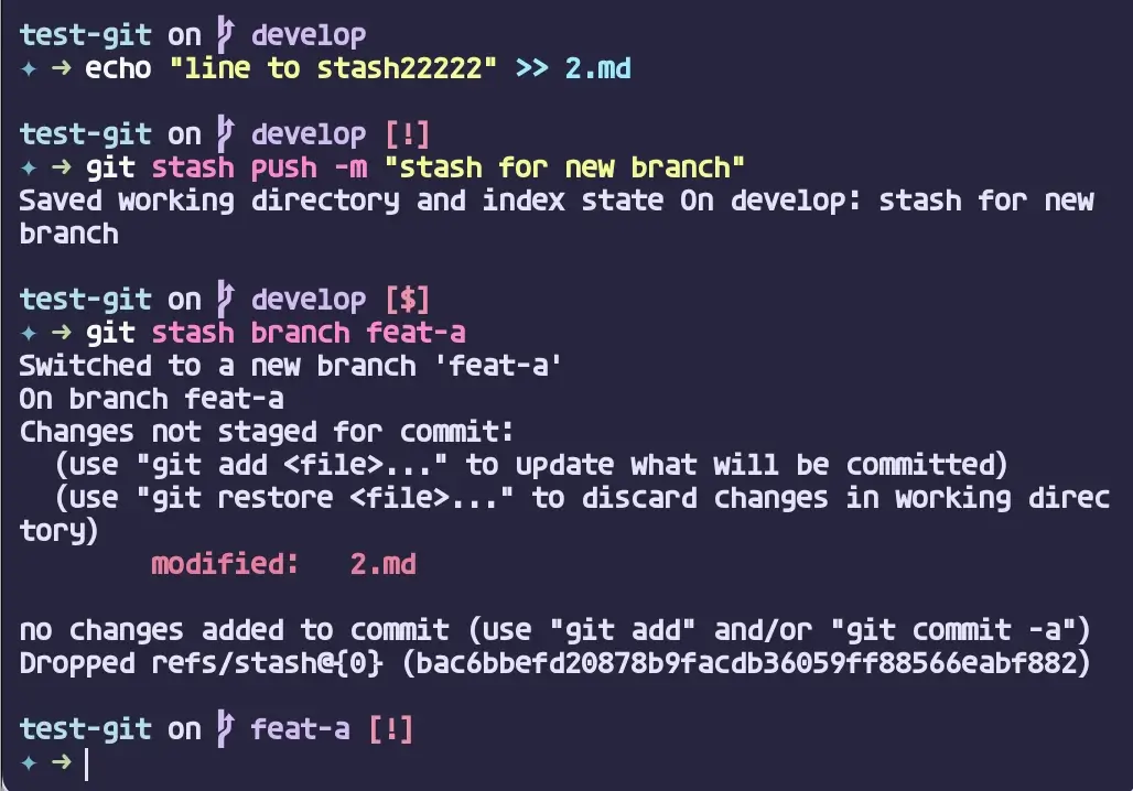git stash branch 실행 결과