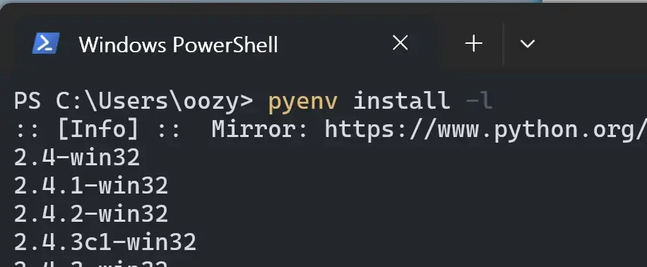 windows pyenv install -l
