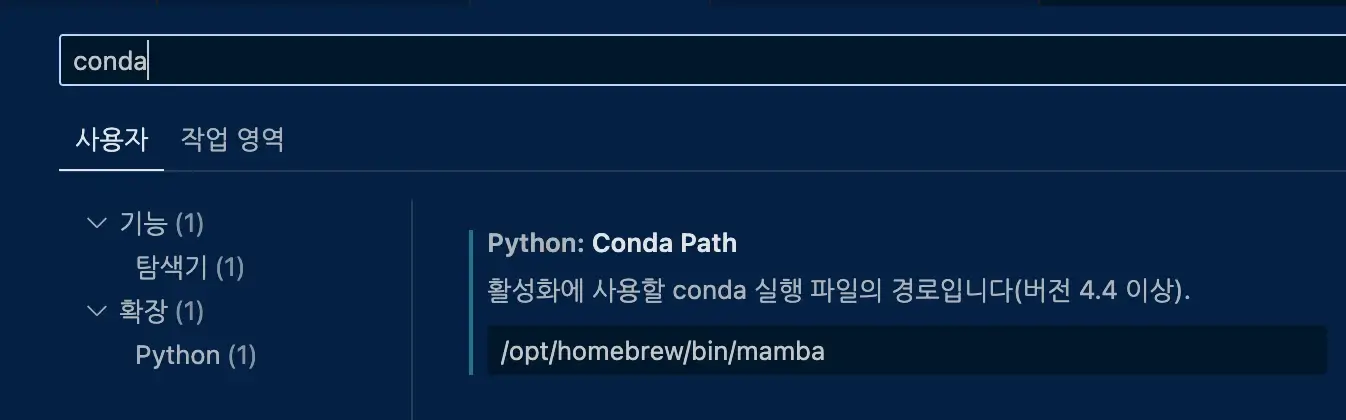 vscode conda 경로 설정