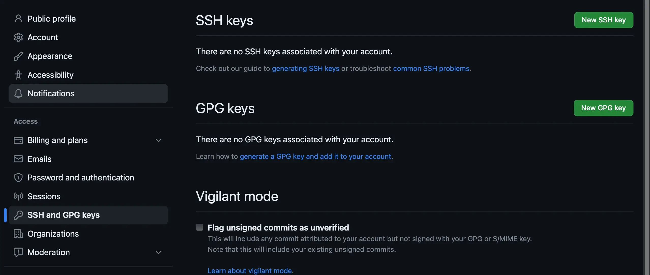 ssh 키 추가하는 메뉴