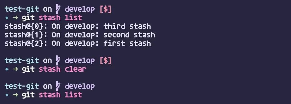 git stash clear 실행 결과
